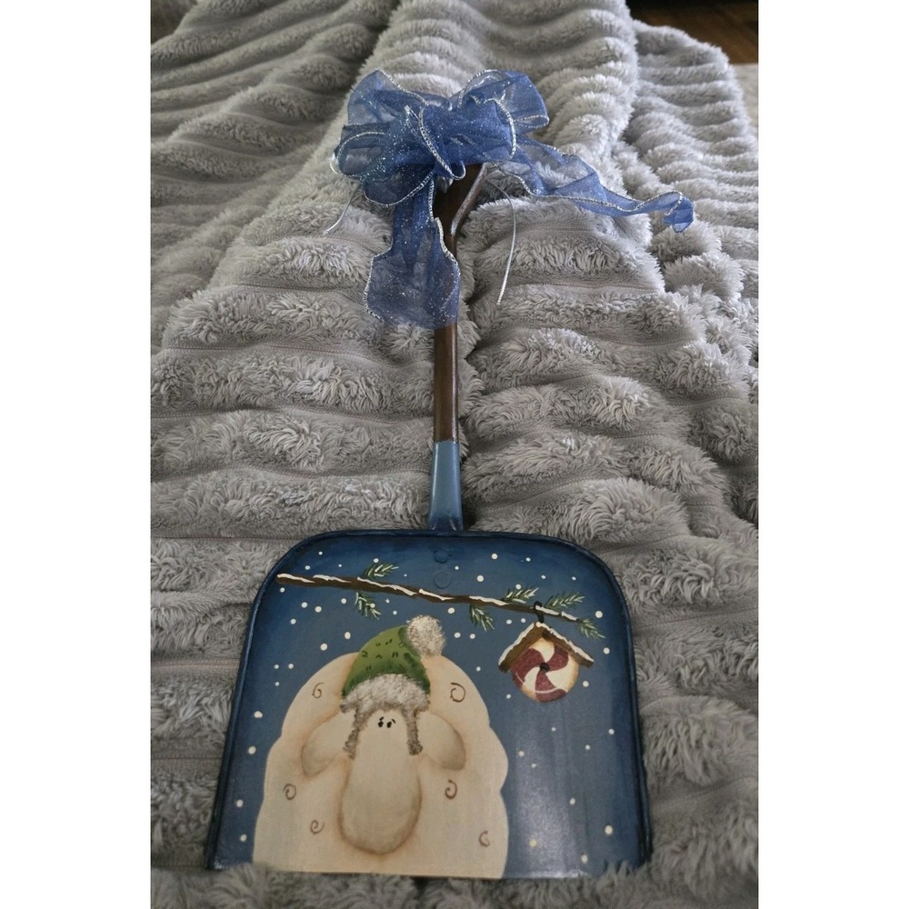 Hand Painted Decorative Metal Shovel Winter Sheep Folk Art Christmas Decor